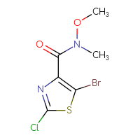 Chemical structure of 5-bromo-2-chloro-N-methoxy-N-methyl-1,3-thiazole-4-carboxamide - CSSB02271959914