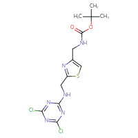 Chemical structure of tert-butyl N-[(2-{[(4,6-dichloro-1,3,5-triazin-2-yl)amino]methyl}-1,3-thiazol-4-yl)methyl]carbamate - CSSB20634478674