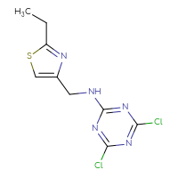 Chemical structure of 4,6-dichloro-N-[(2-ethyl-1,3-thiazol-4-yl)methyl]-1,3,5-triazin-2-amine - CSSB00017276611