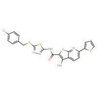 Chemical structure of 3-amino-N-(5-{[(4-chlorophenyl)methyl]sulfanyl}-1,3,4-thiadiazol-2-yl)-6-(thiophen-2-yl)thieno[2,3-b]pyridine-2-carboxamide - CSSB00121662569