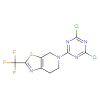 Chemical structure of 2,4-dichloro-6-[2-(trifluoromethyl)-4H,5H,6H,7H-[1,3]thiazolo[5,4-c]pyridin-5-yl]-1,3,5-triazine - CSSB21332147734