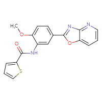 Chemical structure of N-(2-methoxy-5-{[1,3]oxazolo[4,5-b]pyridin-2-yl}phenyl)thiophene-2-carboxamide - CSSB00121617626