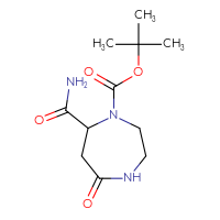 Chemical structure of tert-butyl 7-carbamoyl-5-oxo-1,4-diazepane-1-carboxylate - CSSB01978428033