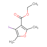 Chemical structure of ethyl 4-iodo-2,5-dimethylfuran-3-carboxylate - CSSB00010007976