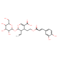Chemical structure of 4-(2-{[3-(3,4-dihydroxyphenyl)prop-2-enoyl]oxy}ethyl)-3-ethenyl-2-{[3,4,5-trihydroxy-6-(hydroxymethyl)oxan-2-yl]oxy}-3,4-dihydro-2H-pyran-5-carboxylic acid - CSSB00159267396