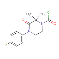 Chemical structure of 4-(4-fluorophenyl)-2,2-dimethyl-3-oxopiperazine-1-carbonyl chloride - CSSB21224773044