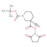 Chemical structure of 1-tert-butyl 3-(2,5-dioxopyrrolidin-1-yl) 3-cyanopiperidine-1,3-dicarboxylate - CSSB20271038651