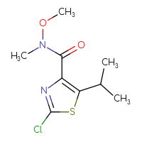 Chemical structure of 2-chloro-N-methoxy-N-methyl-5-(propan-2-yl)-1,3-thiazole-4-carboxamide - CSSB00990255092