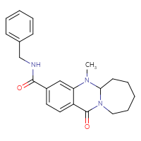 Chemical structure of N-benzyl-5-methyl-12-oxo-5H,5aH,6H,7H,8H,9H,10H,12H-azepino[2,1-b]quinazoline-3-carboxamide - CSSB00025698612