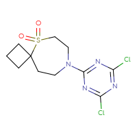 Chemical structure of 8-(4,6-dichloro-1,3,5-triazin-2-yl)-5λ⁶-thia-8-azaspiro[3.6]decane-5,5-dione - CSSB21332067539