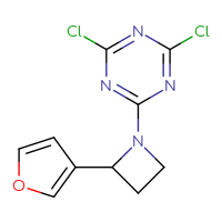 Chemical structure of 2,4-dichloro-6-[2-(furan-3-yl)azetidin-1-yl]-1,3,5-triazine - CSSB20901613570