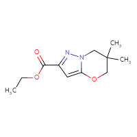 Chemical structure of ethyl 6,6-dimethyl-5H,6H,7H-pyrazolo[3,2-b][1,3]oxazine-2-carboxylate - CSSB00010775943