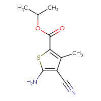 Chemical structure of propan-2-yl 5-amino-4-cyano-3-methylthiophene-2-carboxylate - CSSB00000028391