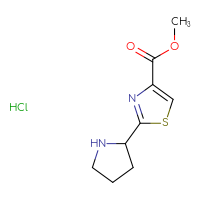 Chemical structure of methyl 2-(pyrrolidin-2-yl)-1,3-thiazole-4-carboxylate hydrochloride - CSSB21043405175