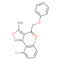 Chemical structure of 1-[3-(2-chloro-6-fluorophenyl)-5-methyl-1,2-oxazol-4-yl]-2-phenoxyethan-1-one - CSSB15942032960