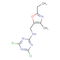 Chemical structure of 4,6-dichloro-N-[(2-ethyl-4-methyl-1,3-oxazol-5-yl)methyl]-1,3,5-triazin-2-amine - CSSB00033431363