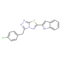 Chemical structure of 2-{3-[(4-chlorophenyl)methyl]-[1,2,4]triazolo[3,4-b][1,3,4]thiadiazol-6-yl}-1H-indole - CSSB00132901891