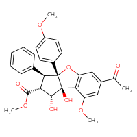 Chemical structure of methyl (2S,3R,4R,5S,6R)-10-acetyl-2,3-dihydroxy-12-methoxy-6-(4-methoxyphenyl)-5-phenyl-7-oxatricyclo[6.4.0.0²,⁶]dodeca-1(8),9,11-triene-4-carboxylate - CSSB06744597671