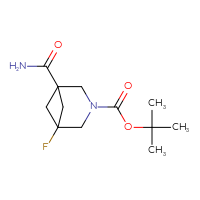 Chemical structure of tert-butyl 1-carbamoyl-5-fluoro-3-azabicyclo[3.1.1]heptane-3-carboxylate - CSSB02270739504