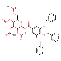 Chemical structure of (2S,3R,4S,5R,6R)-3,4,5-tris(acetyloxy)-6-[(acetyloxy)methyl]oxan-2-yl 3,4,5-tris(benzyloxy)benzoate - CSSB06256045388