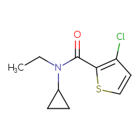 Chemical structure of 3-chloro-N-cyclopropyl-N-ethylthiophene-2-carboxamide - CSSB01991476372