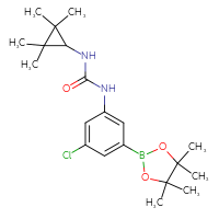 Chemical structure of 1-[3-chloro-5-(4,4,5,5-tetramethyl-1,3,2-dioxaborolan-2-yl)phenyl]-3-(2,2,3,3-tetramethylcyclopropyl)urea - CSSB21332175500
