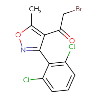 Chemical structure of 2-bromo-1-[3-(2,6-dichlorophenyl)-5-methyl-1,2-oxazol-4-yl]ethan-1-one - CSSB00020606904