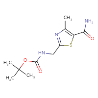 Chemical structure of tert-butyl N-[(5-carbamoyl-4-methyl-1,3-thiazol-2-yl)methyl]carbamate - CSSB00043470486