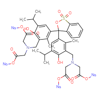 Chemical structure of sodium 2-{[(3-{3-[3-({bis[2-oxo-2-(sodiooxy)ethyl]amino}methyl)-4-hydroxy-2-methyl-5-(propan-2-yl)phenyl]-1,1-dioxo-3H-2,1λ⁶-benzoxathiol-3-yl}-6-hydroxy-2-methyl-5-(propan-2-yl)phenyl)methyl][2-oxo-2-(sodiooxy)ethyl]amino}acetate - CSSB06744598074