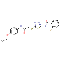 Chemical structure of N-[5-({[(4-ethoxyphenyl)carbamoyl]methyl}sulfanyl)-1,3,4-thiadiazol-2-yl]-2-fluorobenzamide - CSSB00132405575