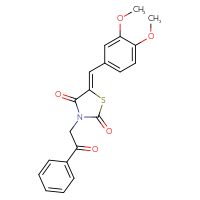 Chemical structure of (5Z)-5-[(3,4-dimethoxyphenyl)methylidene]-3-(2-oxo-2-phenylethyl)-1,3-thiazolidine-2,4-dione - CSSB00160754366