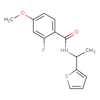 Chemical structure of 2-fluoro-4-methoxy-N-[1-(thiophen-2-yl)ethyl]benzamide - CSSB00000604482