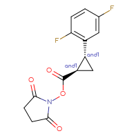 Chemical structure of rac-2,5-dioxopyrrolidin-1-yl (1R,2R)-2-(2,5-difluorophenyl)cyclopropane-1-carboxylate - CSSB20269912611