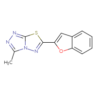 Chemical structure of 6-(1-benzofuran-2-yl)-3-methyl-[1,2,4]triazolo[3,4-b][1,3,4]thiadiazole - CSSB00121638134