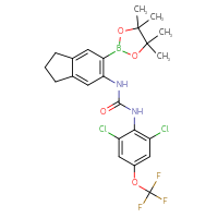 Chemical structure of 1-[2,6-dichloro-4-(trifluoromethoxy)phenyl]-3-[6-(4,4,5,5-tetramethyl-1,3,2-dioxaborolan-2-yl)-2,3-dihydro-1H-inden-5-yl]urea - CSSB21332138717