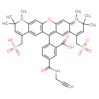 Chemical structure of 6-{2-carboxy-4-[(prop-2-yn-1-yl)carbamoyl]phenyl}-1,2,2,10,10,11-hexamethyl-4-(sulfomethyl)-8-(sulfonatomethyl)-2,10-dihydro-1H-13-oxa-1,11-diazapentacen-11-ium - CSSB14813040240