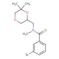 Chemical structure of 3-bromo-N-[(6,6-dimethyl-1,4-dioxan-2-yl)methyl]-N-methylbenzamide - CSSB14995295998