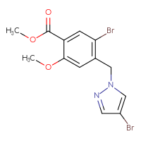 Chemical structure of methyl 5-bromo-4-[(4-bromo-1H-pyrazol-1-yl)methyl]-2-methoxybenzoate - CSSB15133615291