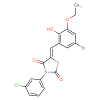 Chemical structure of (5Z)-5-[(5-bromo-3-ethoxy-2-hydroxyphenyl)methylidene]-3-(3-chlorophenyl)-1,3-thiazolidine-2,4-dione - CSSB00132921603
