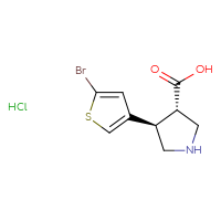Chemical structure of (3S,4R)-4-(5-bromothiophen-3-yl)pyrrolidine-3-carboxylic acid hydrochloride - CSSB20621800339