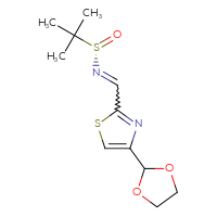 Chemical structure of (S)-N-{[4-(1,3-dioxolan-2-yl)-1,3-thiazol-2-yl]methylidene}-2-methylpropane-2-sulfinamide - CSSB21331811611