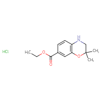 Chemical structure of ethyl 2,2-dimethyl-3,4-dihydro-2H-1,4-benzoxazine-7-carboxylate hydrochloride - CSSB20963519199