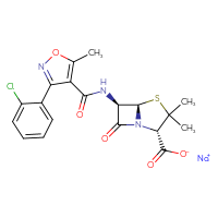 Chemical structure of sodium (2S,5R,6R)-6-[3-(2-chlorophenyl)-5-methyl-1,2-oxazole-4-amido]-3,3-dimethyl-7-oxo-4-thia-1-azabicyclo[3.2.0]heptane-2-carboxylate - CSSB00020618805