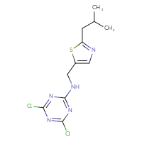 Chemical structure of 4,6-dichloro-N-{[2-(2-methylpropyl)-1,3-thiazol-5-yl]methyl}-1,3,5-triazin-2-amine - CSSB14875340885