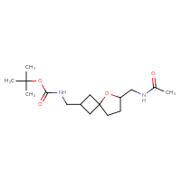 Chemical structure of tert-butyl N-{[6-(acetamidomethyl)-5-oxaspiro[3.4]octan-2-yl]methyl}carbamate - CSSB21123230388