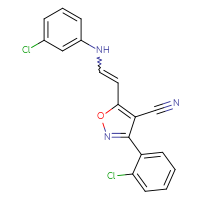 Chemical structure of 3-(2-chlorophenyl)-5-{2-[(3-chlorophenyl)amino]ethenyl}-1,2-oxazole-4-carbonitrile - CSSB02125603039