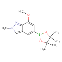 Chemical structure of 7-methoxy-2-methyl-5-(4,4,5,5-tetramethyl-1,3,2-dioxaborolan-2-yl)-2H-indazole - CSSB03547970839