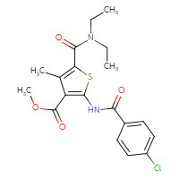 Chemical structure of methyl 2-(4-chlorobenzamido)-5-(diethylcarbamoyl)-4-methylthiophene-3-carboxylate - CSSB00103159943