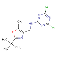 Chemical structure of N-[(2-tert-butyl-5-methyl-1,3-oxazol-4-yl)methyl]-4,6-dichloro-1,3,5-triazin-2-amine - CSSB20871750745