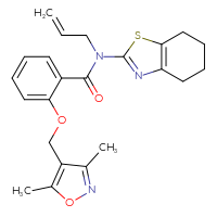Chemical structure of 2-[(3,5-dimethyl-1,2-oxazol-4-yl)methoxy]-N-(prop-2-en-1-yl)-N-(4,5,6,7-tetrahydro-1,3-benzothiazol-2-yl)benzamide - CSSB00026271415